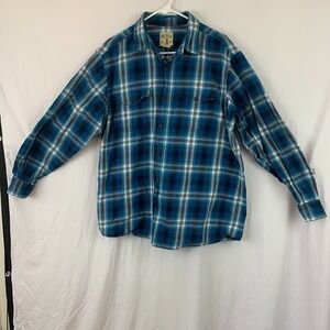 Red Head Brand Blue Plaid Flannel Long Sleeve Button Shirt Large